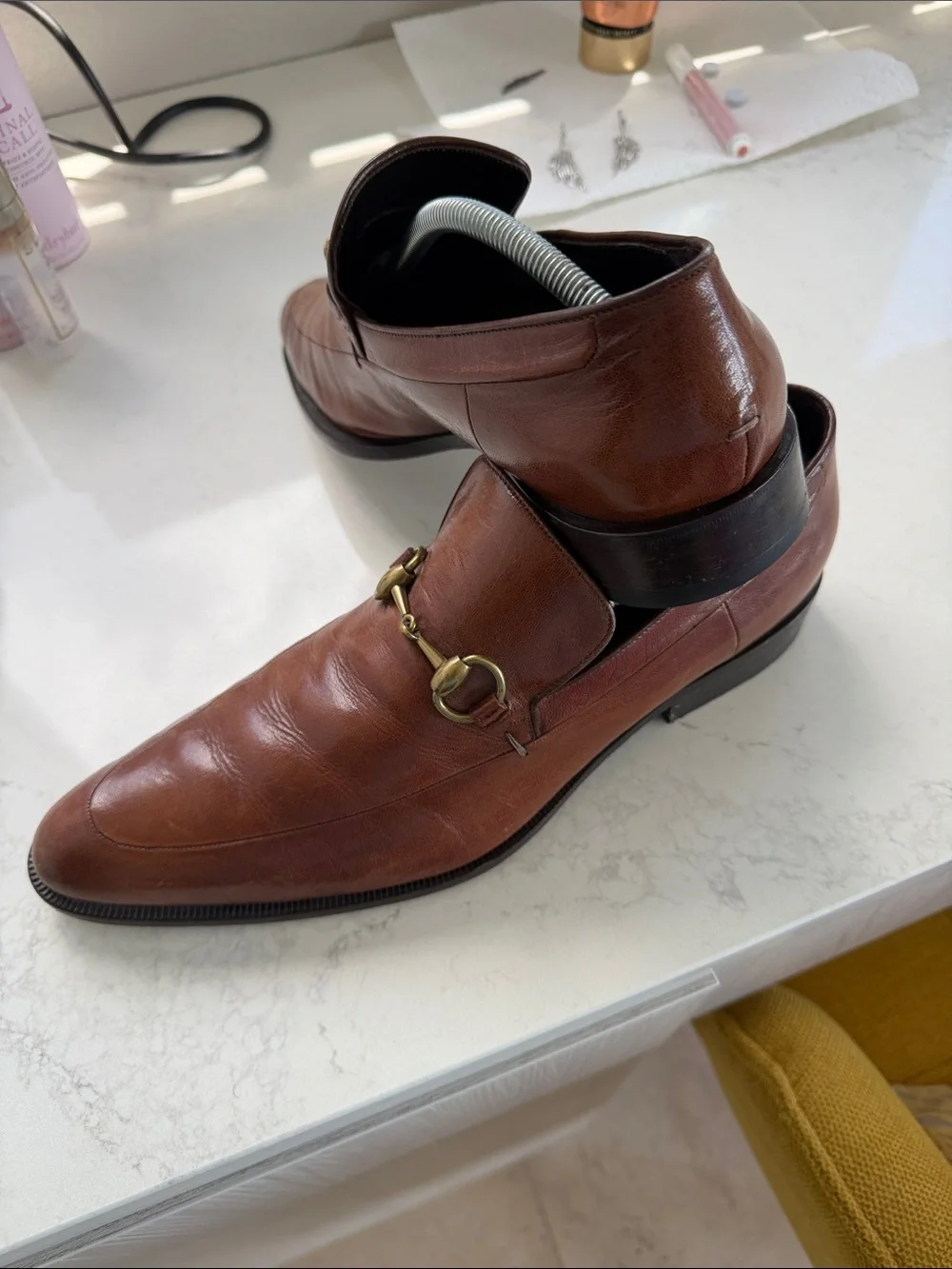 Gucci Brown Leather Horsebit Loafers. Almost new